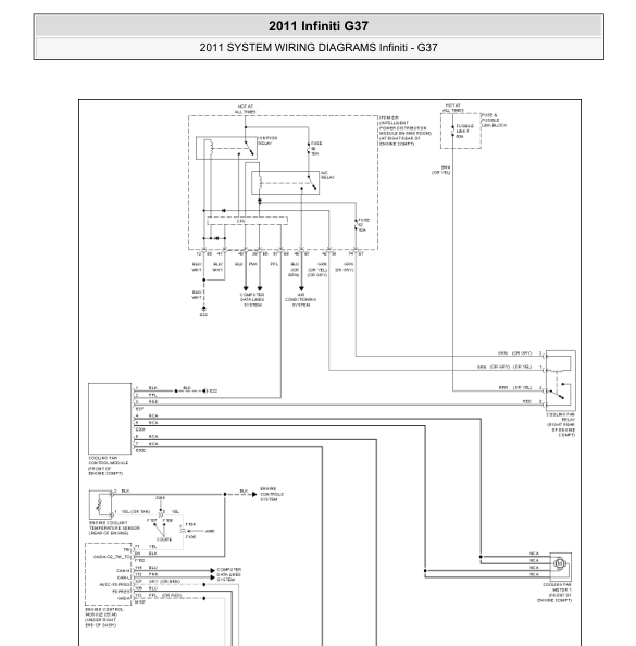 2011年英菲尼迪G37风扇控制电路图