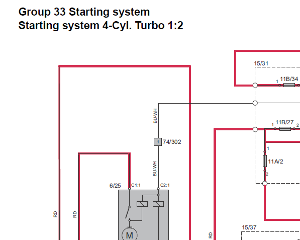 2015年沃尔沃XC60发电机与启动机部分电路图