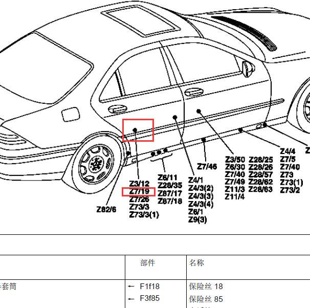 2004年奔驰S280 Z7-19接点位置