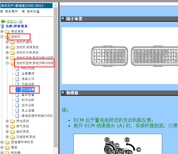 2011-2012年日产逍客发动机针脚
