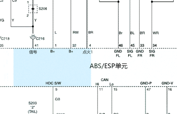 2013年双龙雷斯特ABS电路图