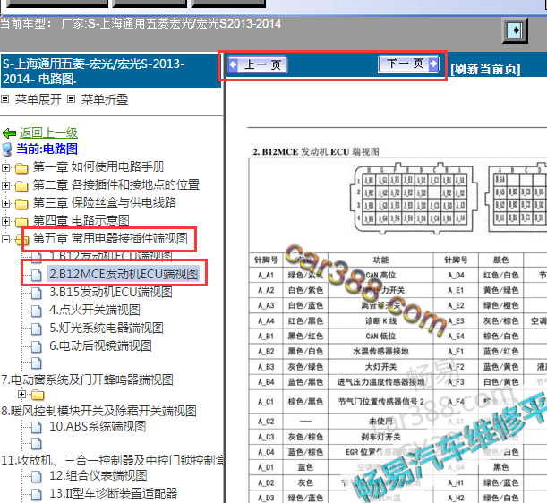 2013-2014年五菱宏光发动机针脚