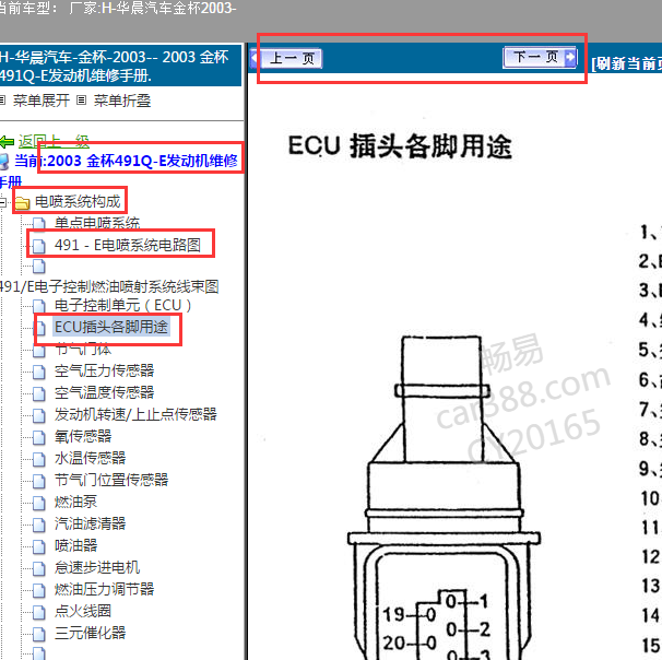 2003年金杯发动机电脑针脚图