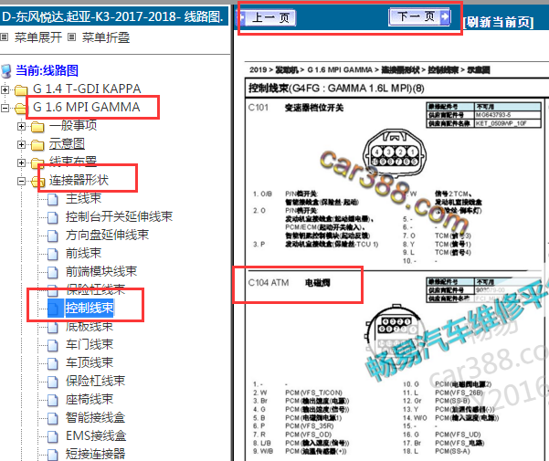 2017-2018年起亚K3变速箱电磁阀插头阵脚定义