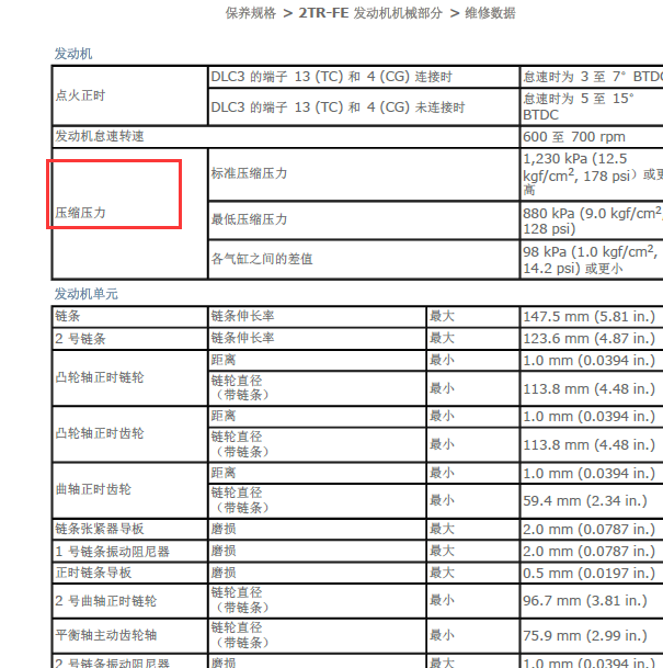 丰田普拉多2TR-FE发动机气缸压力