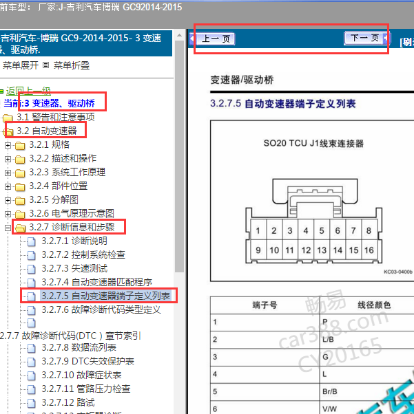 2015年吉利博瑞波箱电脑针脚定义图