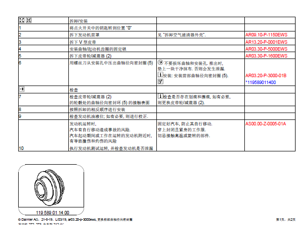 2010年奔驰E300曲轴油封资料