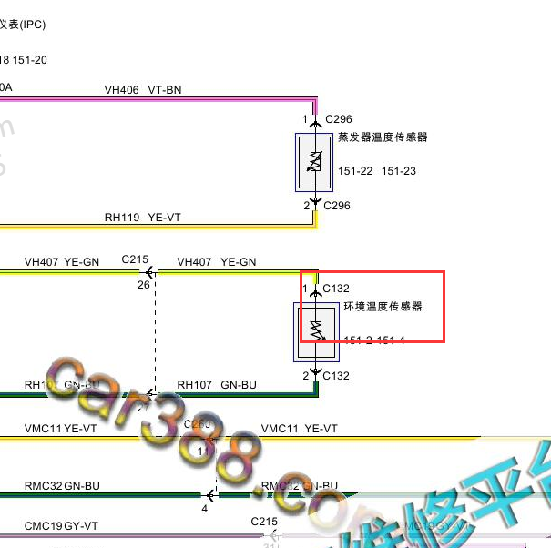 2013年福特嘉年华环境温度传感器电路图