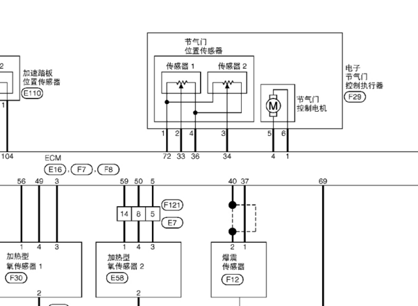 2008年日产逍客节气门传感器电路图