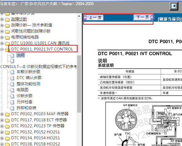 2004-2005年日产天籁P0011故障码
