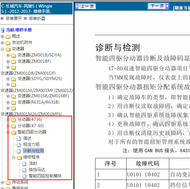 2012-2017年风骏5四驱维修诊断资料