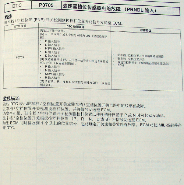 2010年丰田锐志 P0705