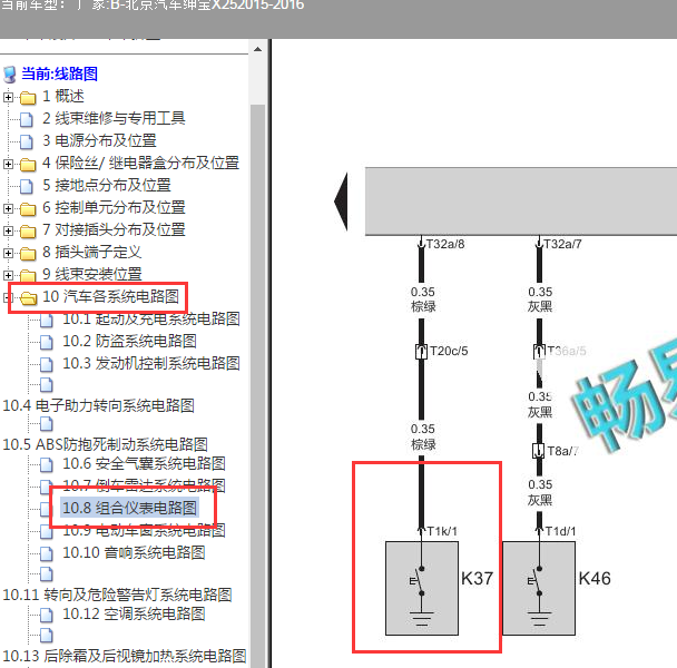 2015-2016年北汽绅宝X25 手刹开关电路图