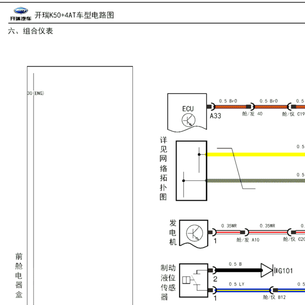 2015年开瑞K50仪表电路图