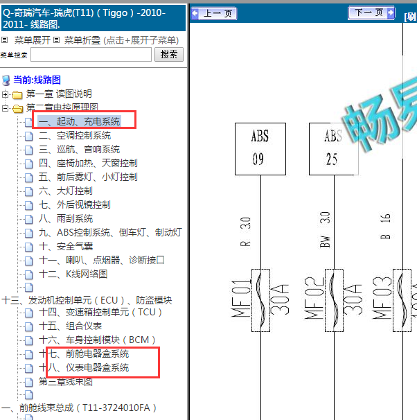 2010年奇瑞瑞虎 电源和点火电路图.