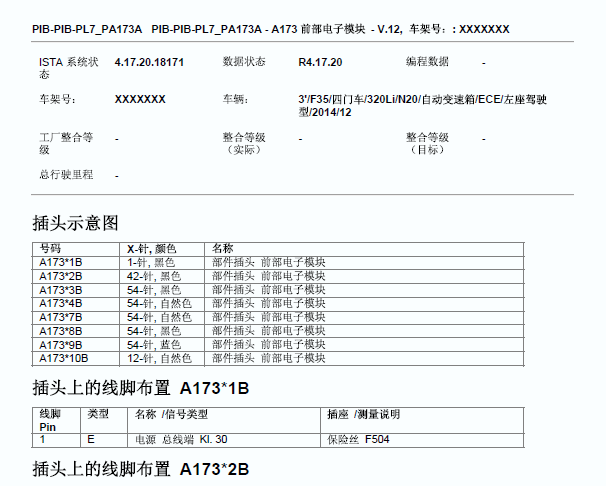 2016年宝马320 供电针脚资料