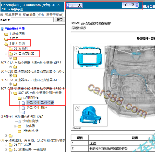 2017-2018年林肯大陆换挡模块位置