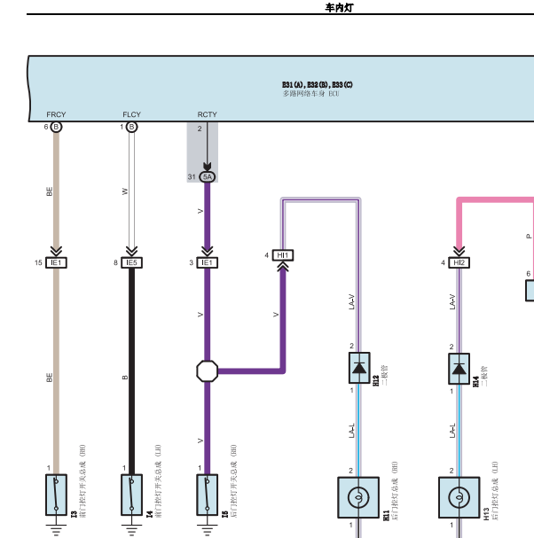2019年凯美瑞门灯开关控制电路图