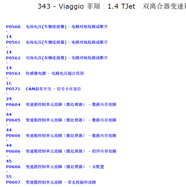 2013年菲亚特菲翔变速箱故障码资料