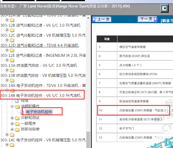 2017年路虎揽胜凸轮轴位置传感器位置