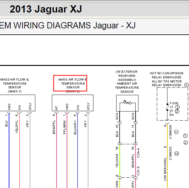 2013年捷豹XJ 3.0发动机空气流量计电路图