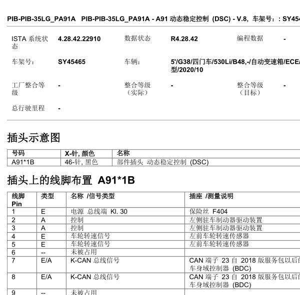 2021年宝马530LIABS针脚