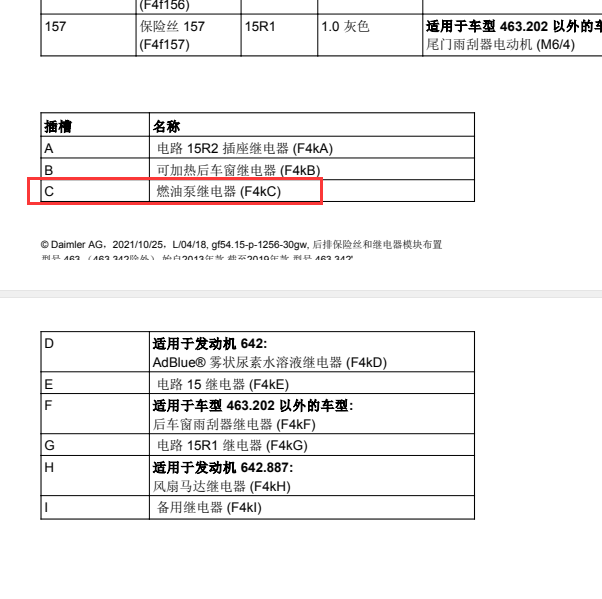 2017年奔驰G350d燃油泵继电器位置