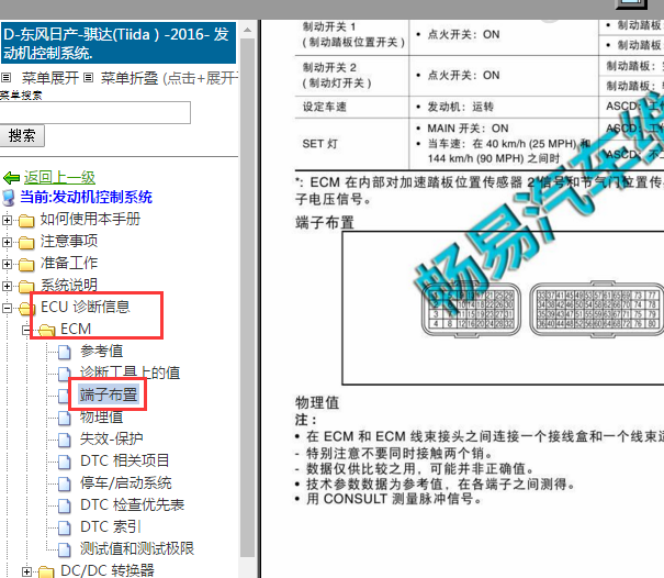 2016年日产骐达发动机针脚