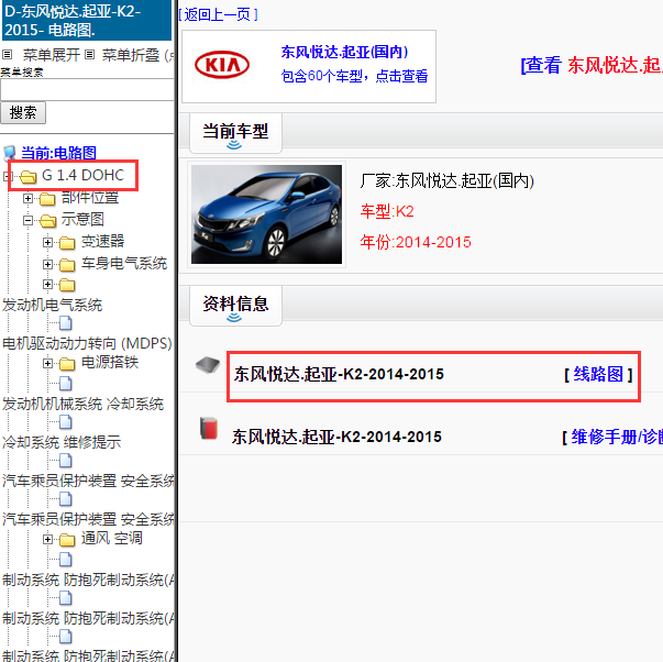 2014-2015年起亚K2 1.4全车电路图