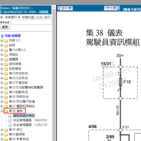 2009年沃尔沃S40仪表电路图