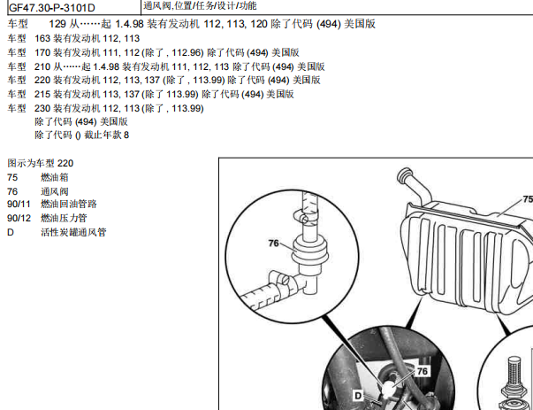 奔驰S280燃油系统资料