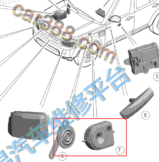 2014年路虎发现3 防盗喇叭位置
