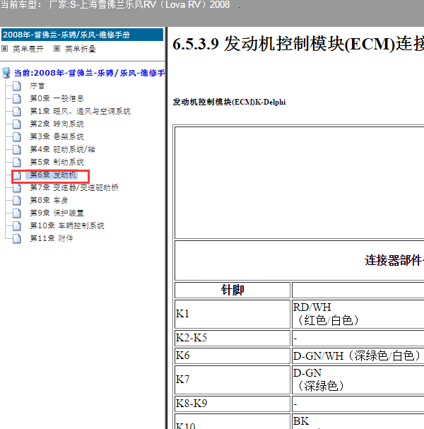 2008年雪佛兰乐风 1.4发动机针脚