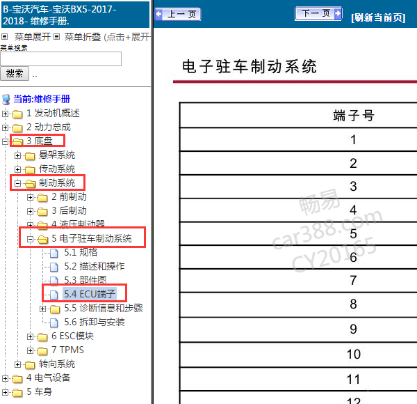2018年宝沃BX5手刹端子定义