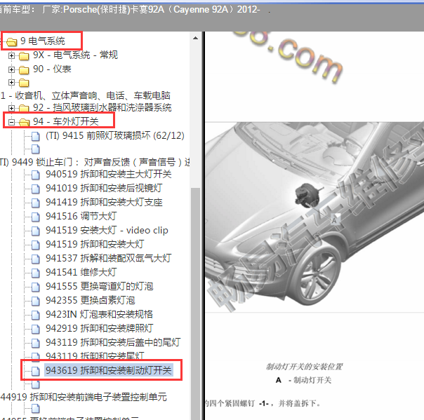 2012年保时捷卡宴制动灯开关位置图