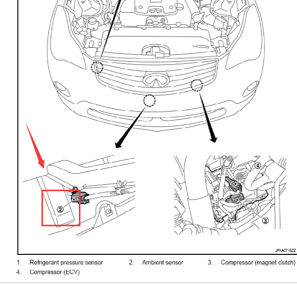 2014年英菲尼迪QX50环境温度传感器位置