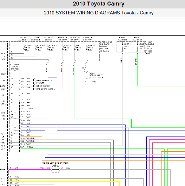 2010年丰田凯美瑞中央门锁电路图.