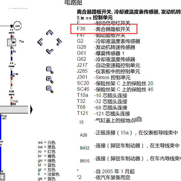 大众捷达 BJG型发动机离合器踏板开关电路图
