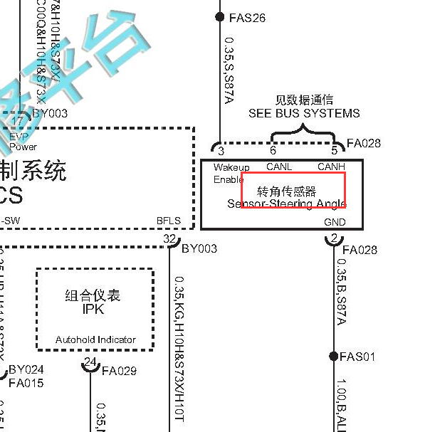 2017-2019年上汽RX5 转向角传感器电路图