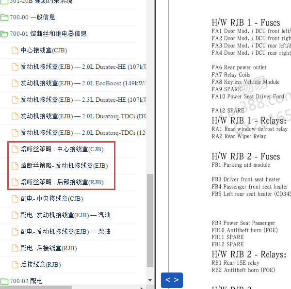 2012年福特蒙迪欧致胜保险丝说明