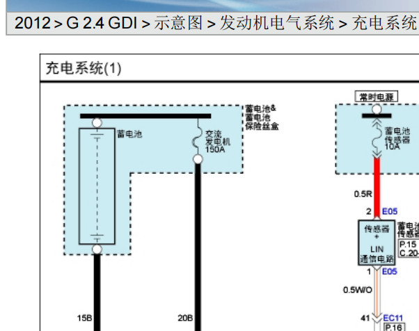 2012年现代胜达充电电路图
