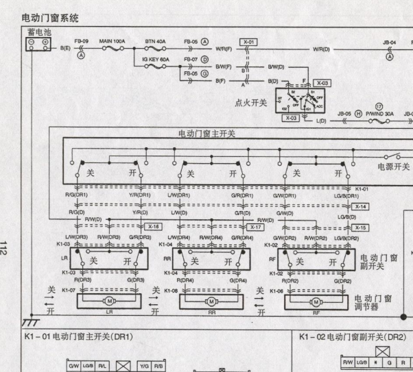 2002年海马323福美来车窗电路图和针脚