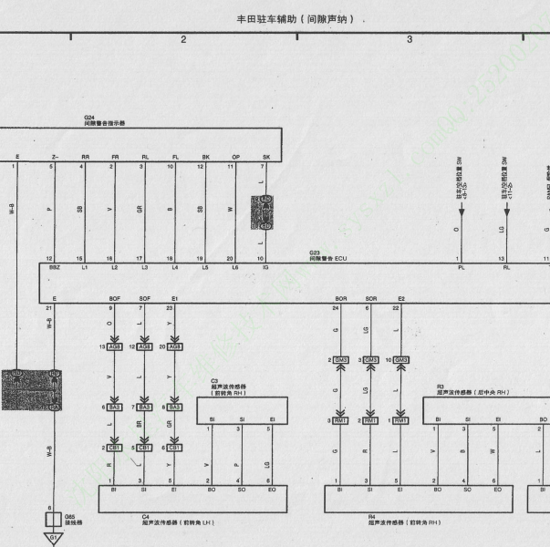 2010年丰田普瑞维亚倒车雷达传感器电路图