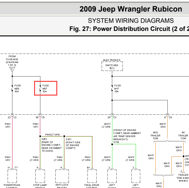 09年吉普牧马人M37保险丝电路图