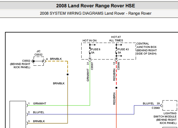 2008年路虎揽胜后视镜电路图