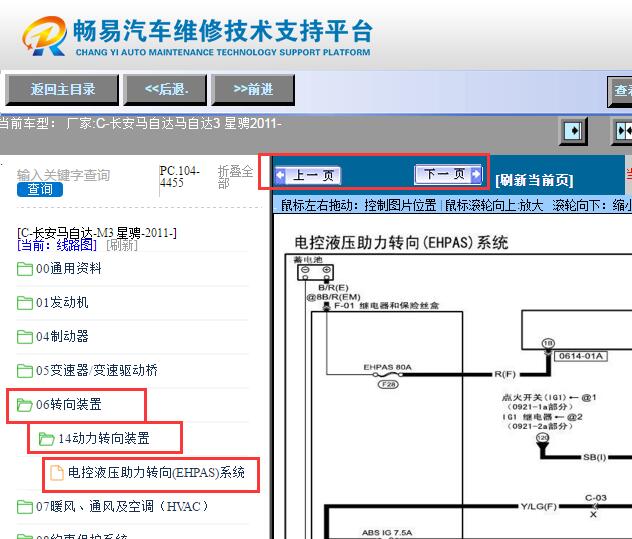 2011年长安马自达3 星骋动力转向电路图