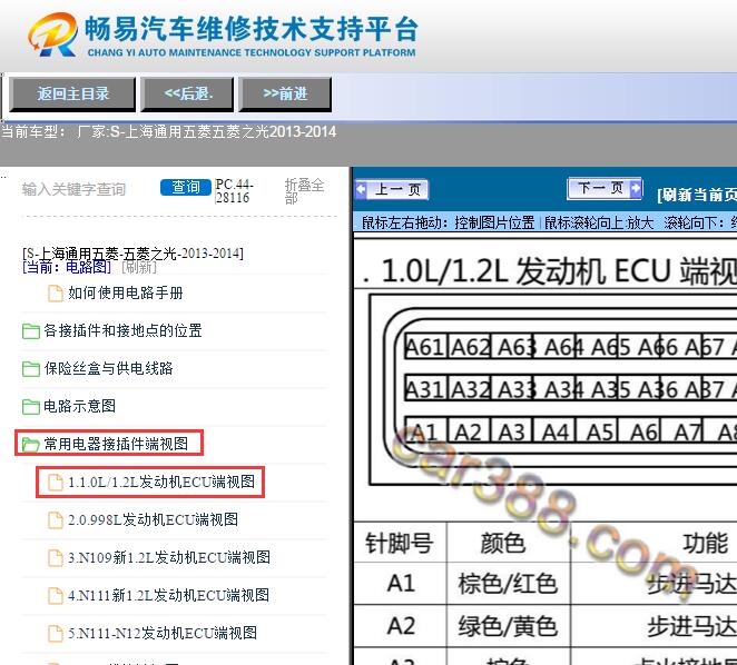 2013-2014年五菱之光发动机针脚资料