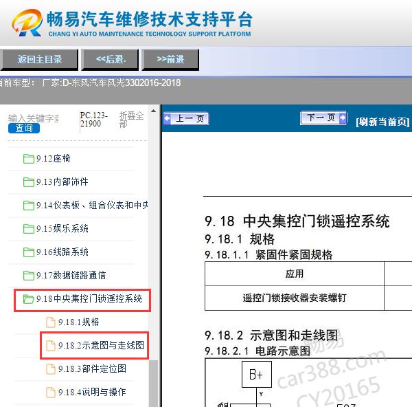 2016-2018年东风风光330门锁电路图