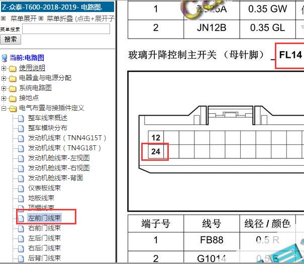 2018-2019年众泰T600左前车窗针脚