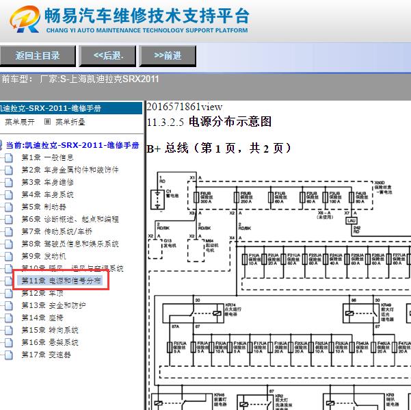 2011年凯迪拉克SRX继电器和保险的电路图